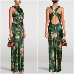 NEW Reformation Anaiis Silk Backless Long Dress Belvedere Green Floral US 2 UK 6